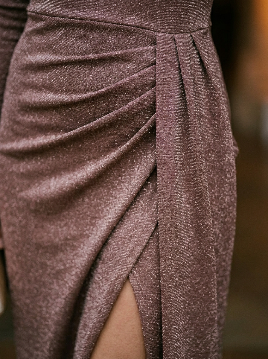 Women's Off-Shoulder Maxi Dress Glitter Knit High Slit