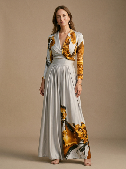 Women's Wide Leg Jumpsuit V-Neck Flowy Design
