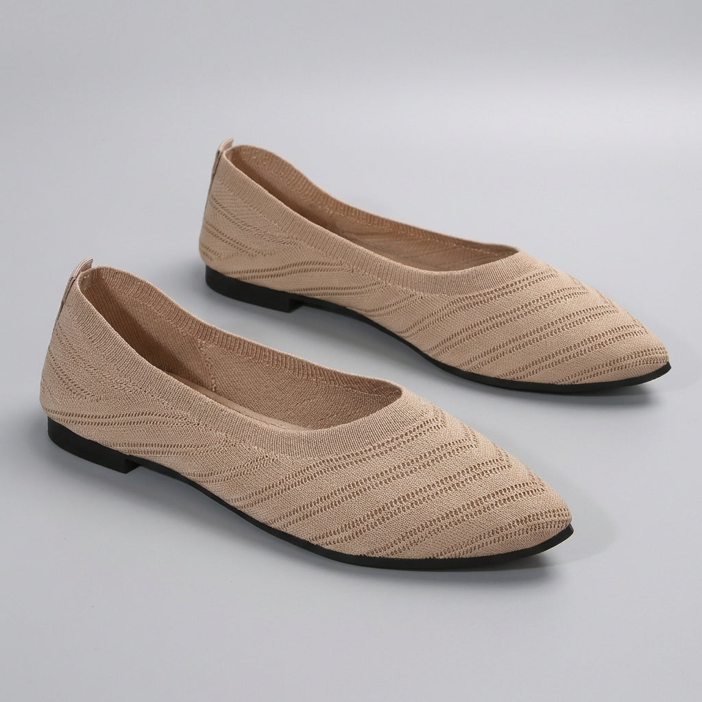 Women's Pointed Toe Slip-On Flats Textured Knit Black