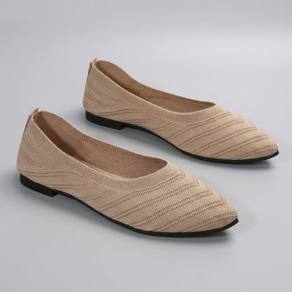 Women's Pointed Toe Slip-On Flats Textured Knit Black