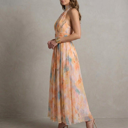 Ariellea Women's Halter Neck Maxi Dress Chiffon