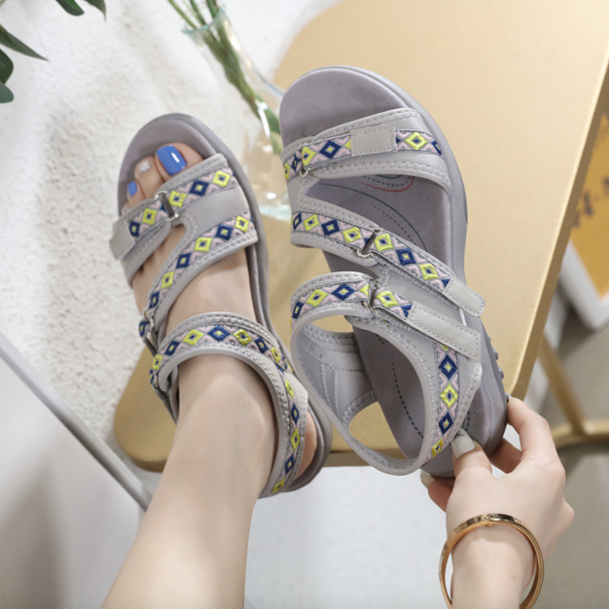 Orthopedic Sports Sandals for Women with Arch Support and Adjustable Velcro Straps