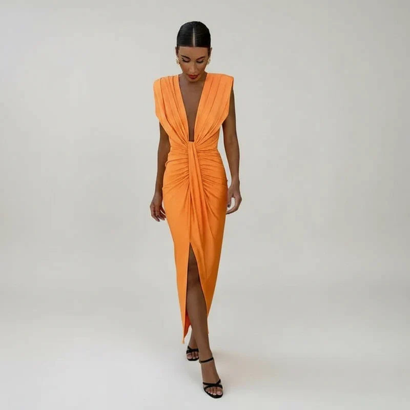 Women's Sleeveless Midi Evening Dress - Fashinoza
