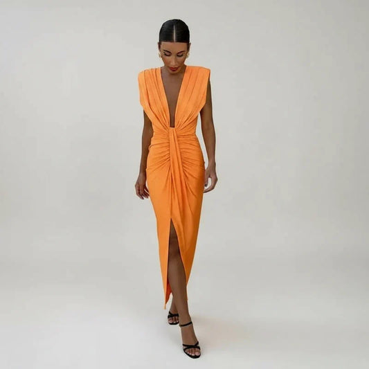Women's Sleeveless Midi Evening Dress - Fashinoza