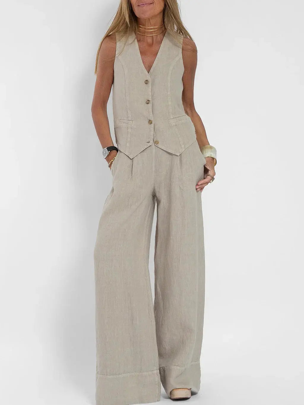 Women's Sleeveless White Jumpsuit Comfortable - 
Fashinoza