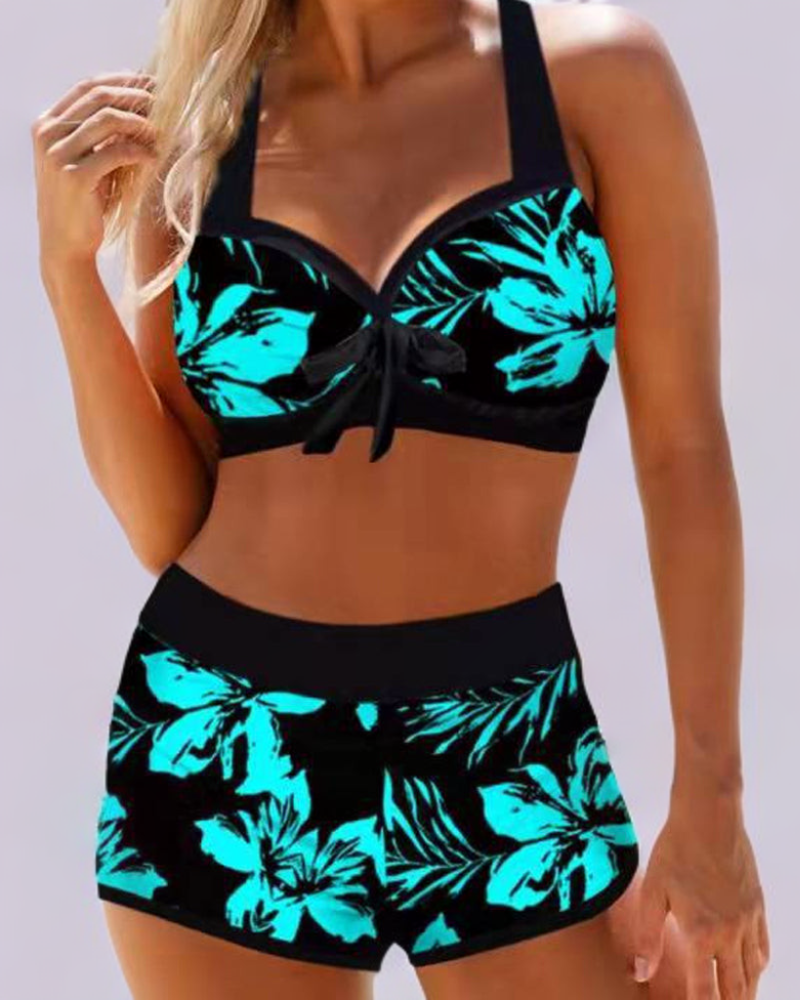 Women's High Waist Floral Swimsuit - Fashinoza