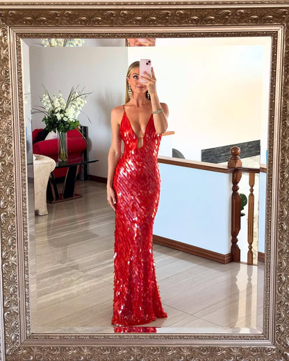 Women's Backless Sequin Dress For Wedding Guest