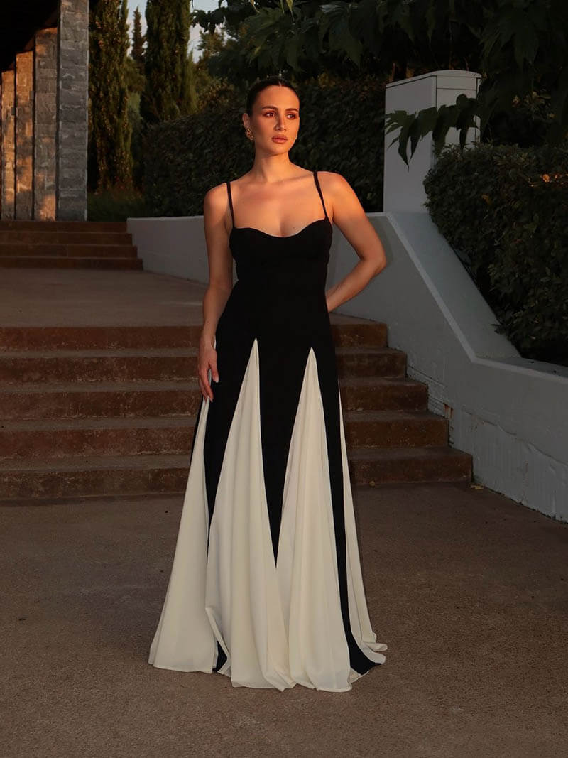 Women's Maxi Dress Vertical Contrast Panels
