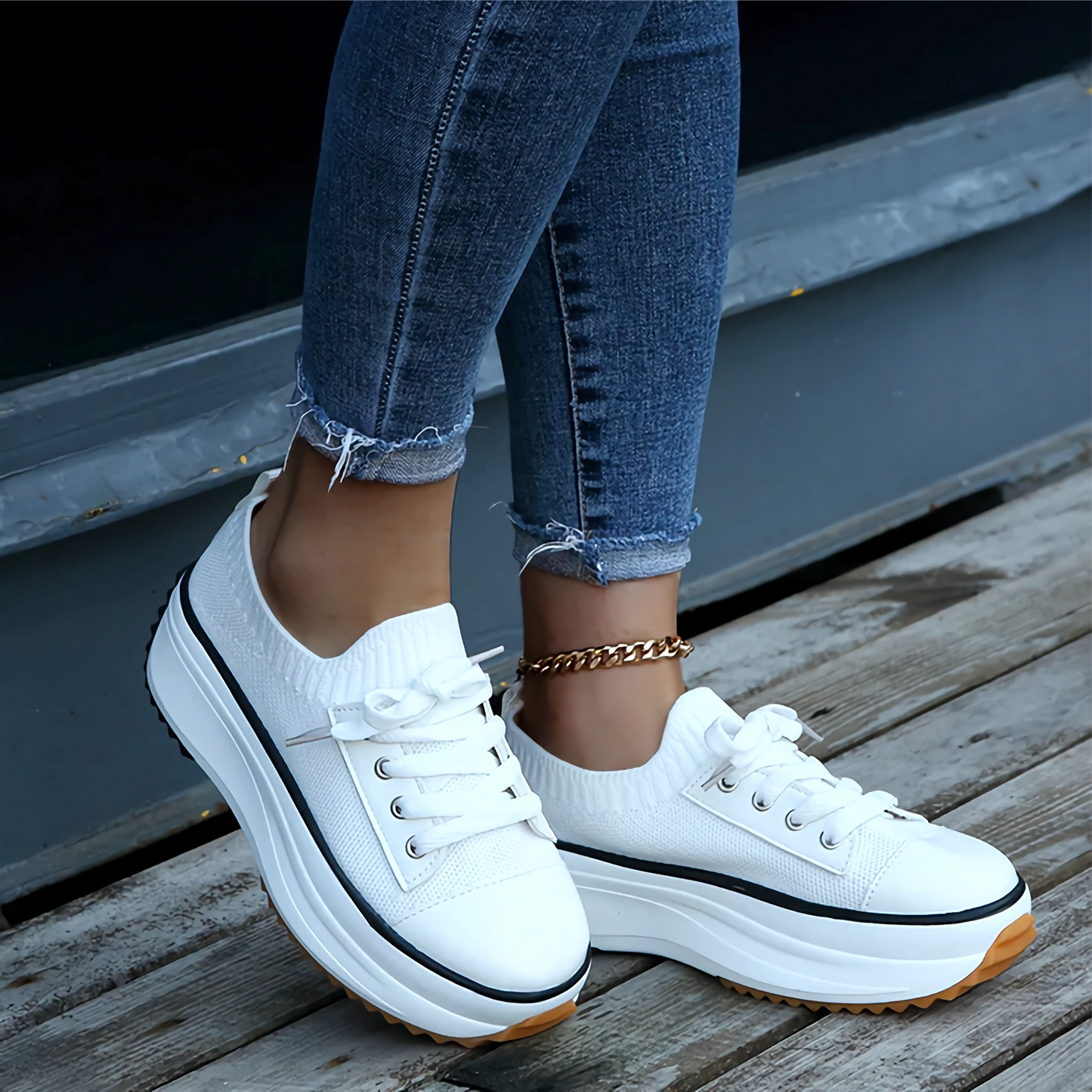 Women's Soft Knit Platform Sneakers Breathable Comfort - 
Fashinoza