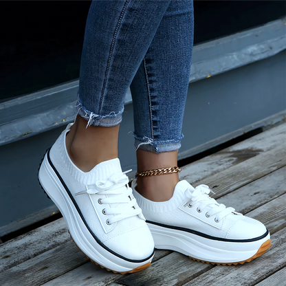 Women's Soft Knit Platform Sneakers Breathable Comfort - 
Fashinoza