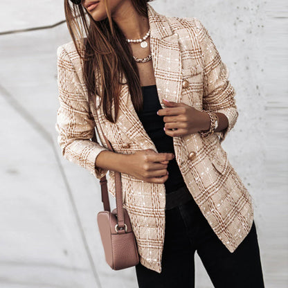 Women's Patterned Blazer Gold Buttoned Jacket