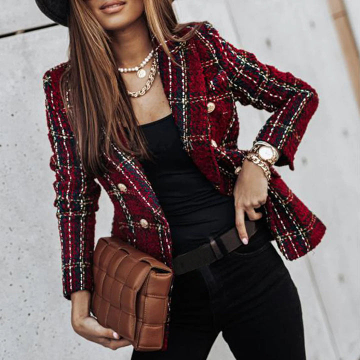 Women's Patterned Blazer Gold Buttoned Jacket - Fashinoza