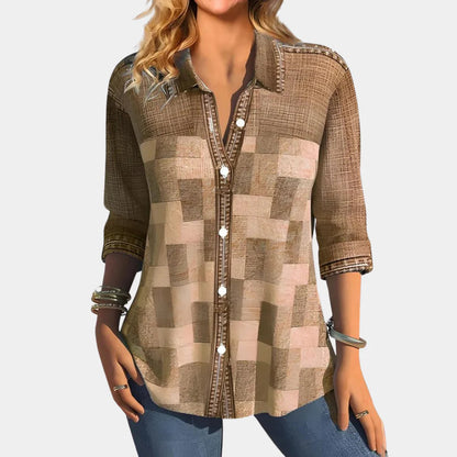 Women's Check Blouse Casual Cotton