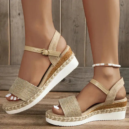 Women's Platform Sandals Sparkling Toe Strap Comfortable - 
Fashinoza
