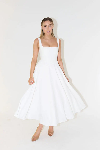 Women's Square Neck Midi Dress Summer - 
Fashinoza