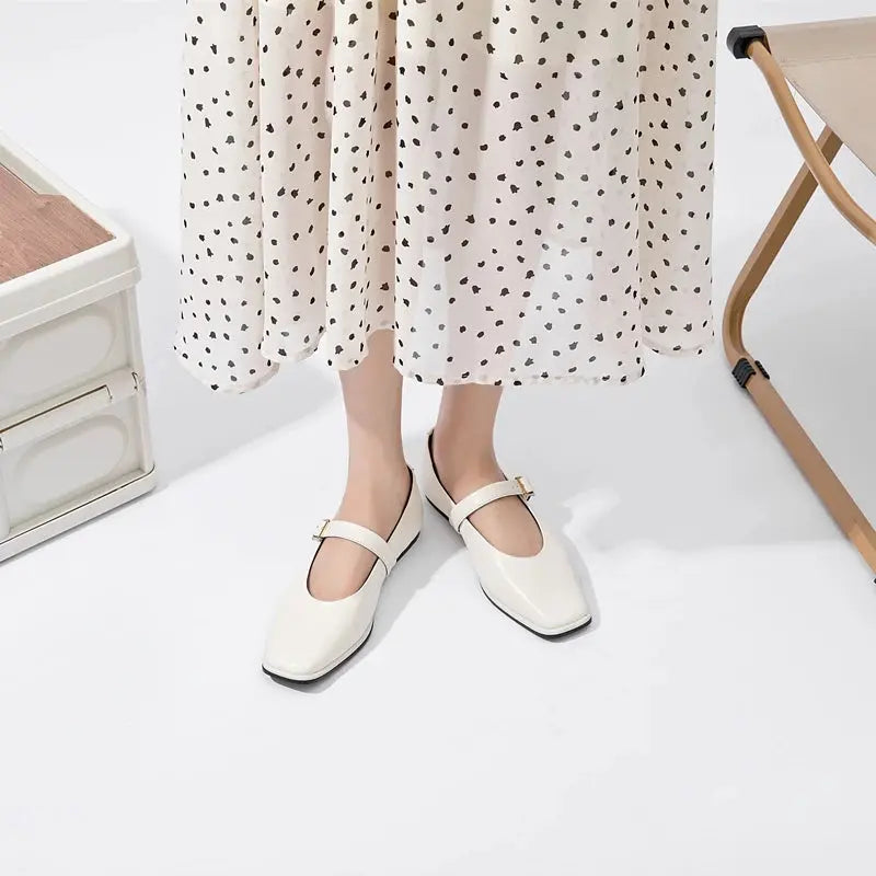Women's Black Ballet Flats Square Toe Comfortable - 
Fashinoza