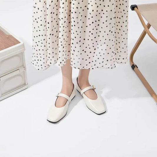 Women's Black Ballet Flats Square Toe Comfortable - 
Fashinoza