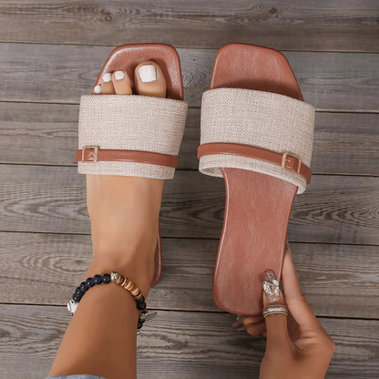 Women's Square Toe Flat Slippers Comfortable - 
Fashinoza