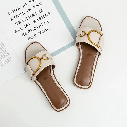 Women's Square Toe Slip-On Sandals - 
Fashinoza