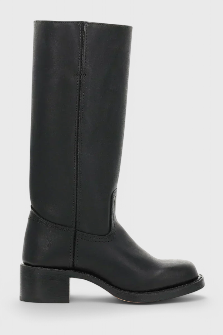 Women's Knee High Boots Stacked Heel Round Toe Classic Black