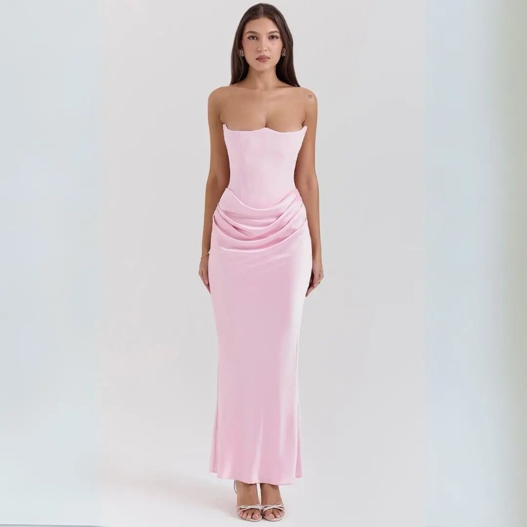 Women's Strapless Corset Maxi Dress Elegant - 
Fashinoza