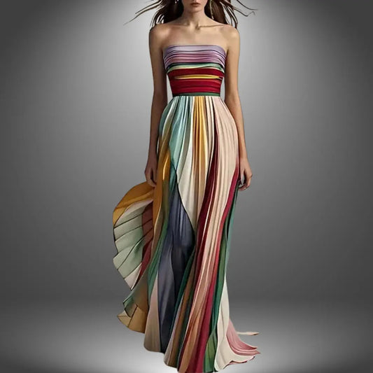 Women's Strapless Pleated Maxi Dress Elegant - 
Fashinoza