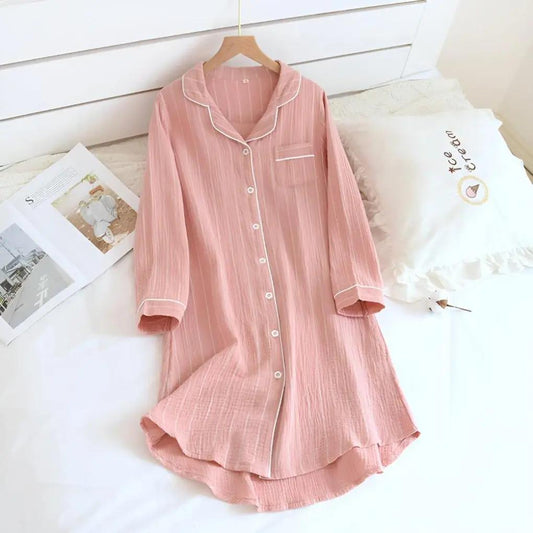 Women's Cotton Striped Nightgown Plus Size Comfortable - 
Fashinoza