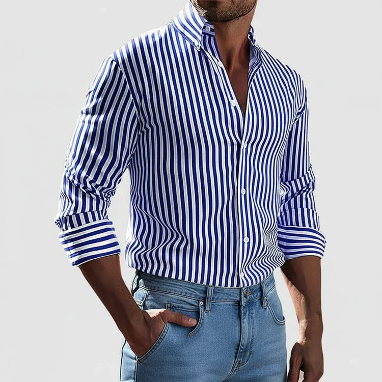 Men's Striped Button-Up Cotton Shirt