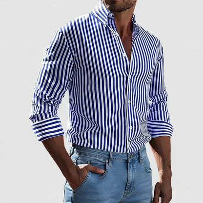 Men's Striped Button-Up Cotton Shirt
