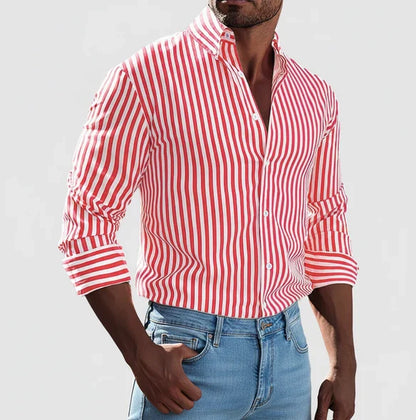 Men's Striped Button-Up Cotton Shirt
