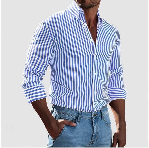 Men's Striped Button-Up Cotton Shirt