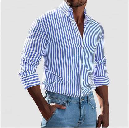 Men's Striped Button-Up Cotton Shirt