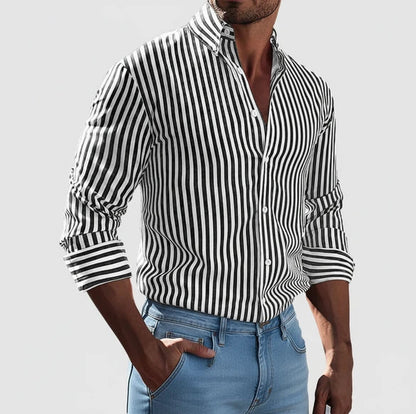 Men's Striped Button-Up Cotton Shirt
