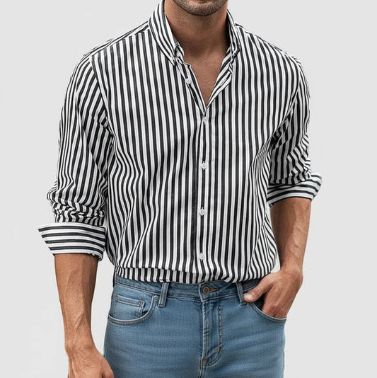 Men's Striped Button-Up Cotton Shirt - Fashinoza