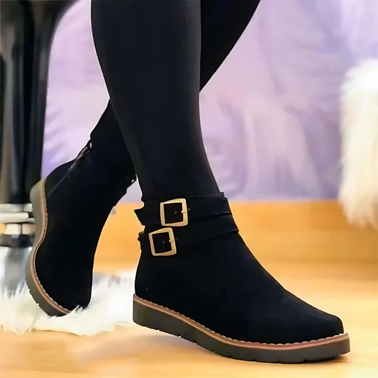 Women's Ankle Boots Leather Block Heel Black - 
Fashinoza