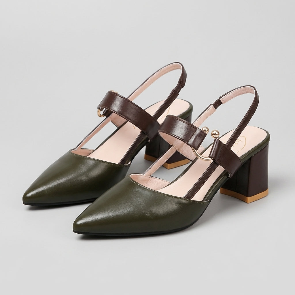 Women's Pointed Toe Slingback Shoes Block Heel