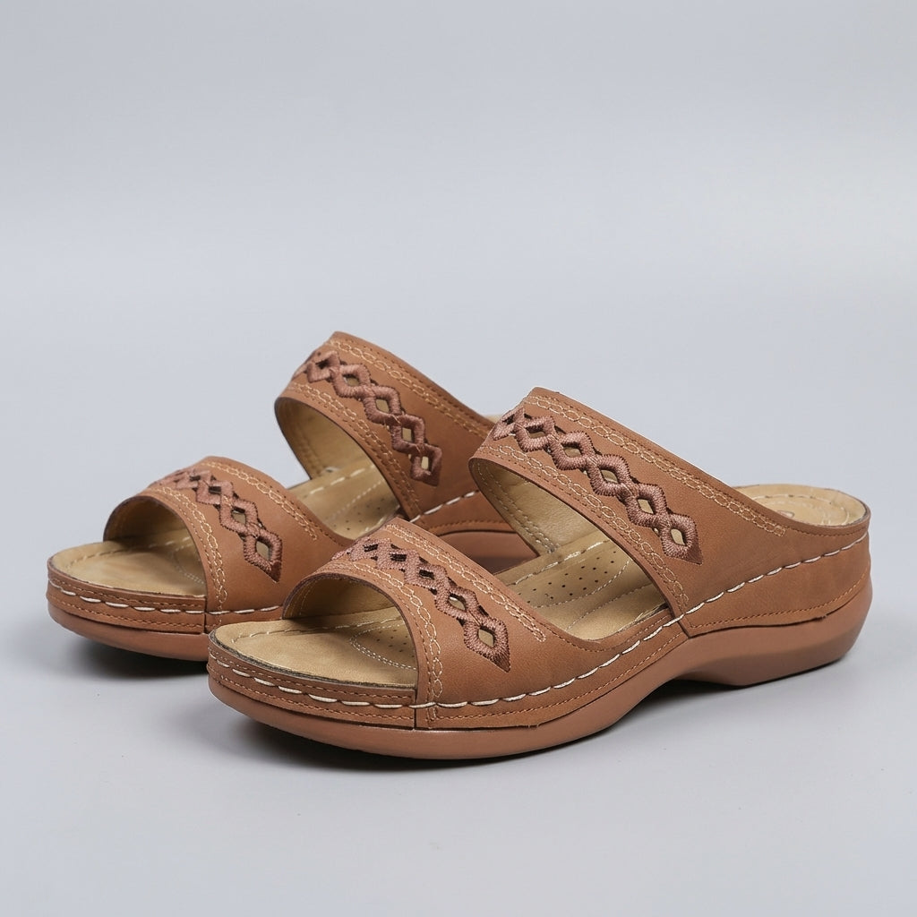 Hershey Women's Orthopedic Sandals Slip-On Leather Brown