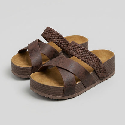 Women's Platform Sandals Braided Straps Wedge Heel
