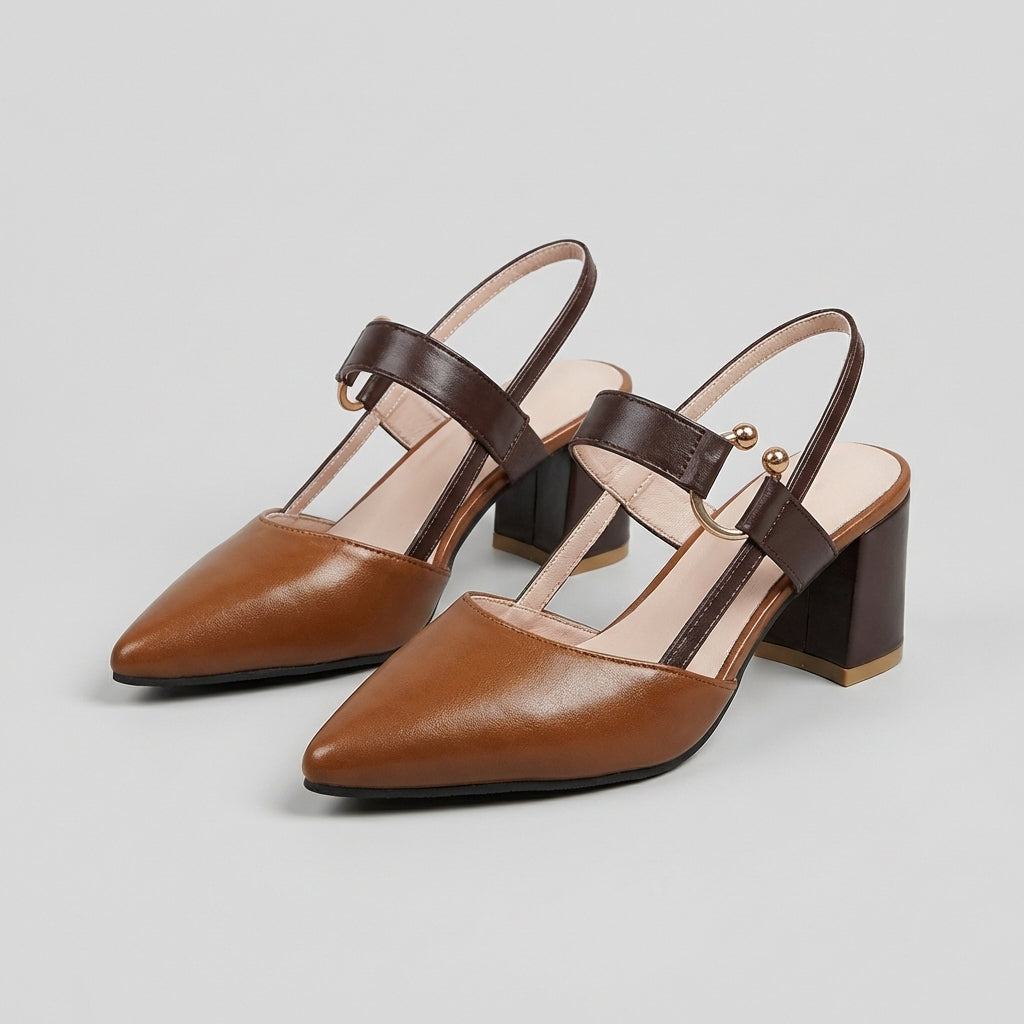 Women's Pointed Toe Slingback Shoes Block Heel