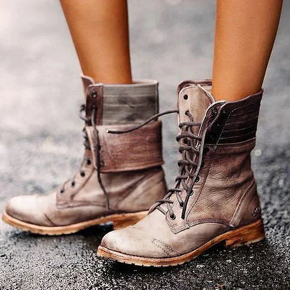 Women's Vintage Lace Up Boots - Fashinoza