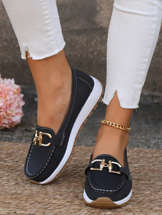 Women's Black Loafers Comfortable Leather - 
Fashinoza