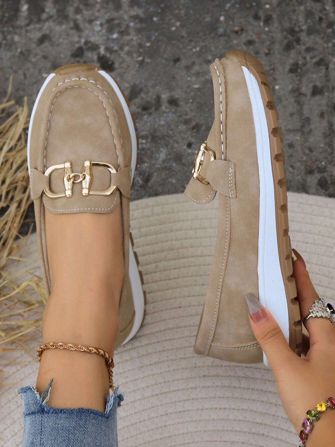 Women's Suede Loafers Buckle Detail Comfortable - 
Fashinoza