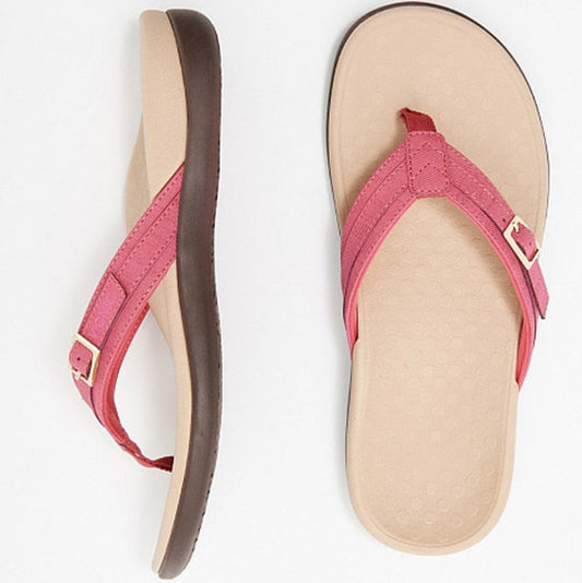 Women's Buckle Thong Flip Flops Ergonomic Comfort Support - 
Fashinoza