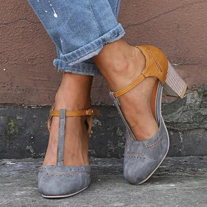 T-Strap Block Heels for Women – Elegant Black Design & All-Day Comfort-Caliboot