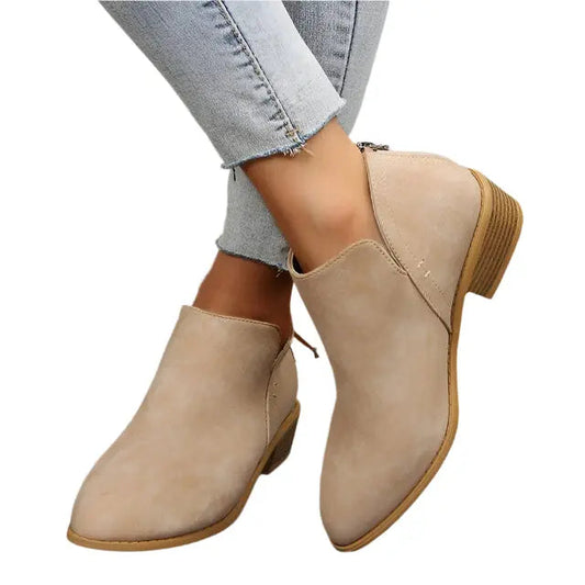 Women's Low Heel Tapered Boots Comfortable - 
Fashinoza