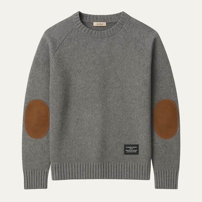 Porta Romana Men's Knitted Crew Neck Sweater Elbow Patches - Fashinoza