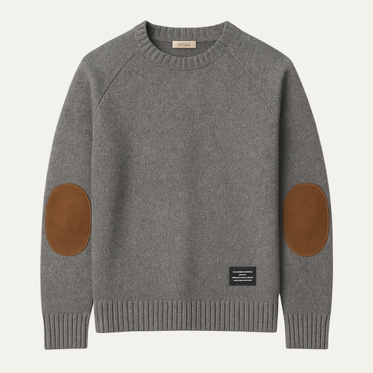 Porta Romana Men's Knitted Crew Neck Sweater Elbow Patches - Fashinoza