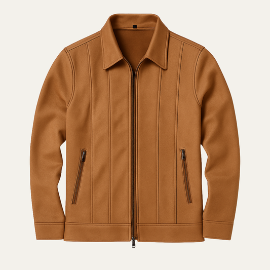 Men's Suede Leather Trucker Jacket Zip Up - Fashinoza