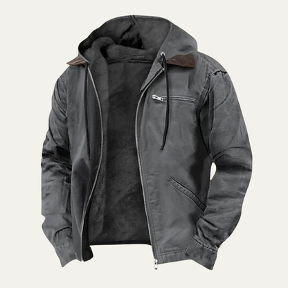 Men's Hooded Jacket Fleece Lined Warm Black