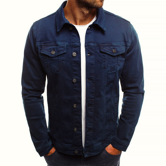 Men's Slim Fit Denim Jacket Cotton Blend Blue - Fashinoza